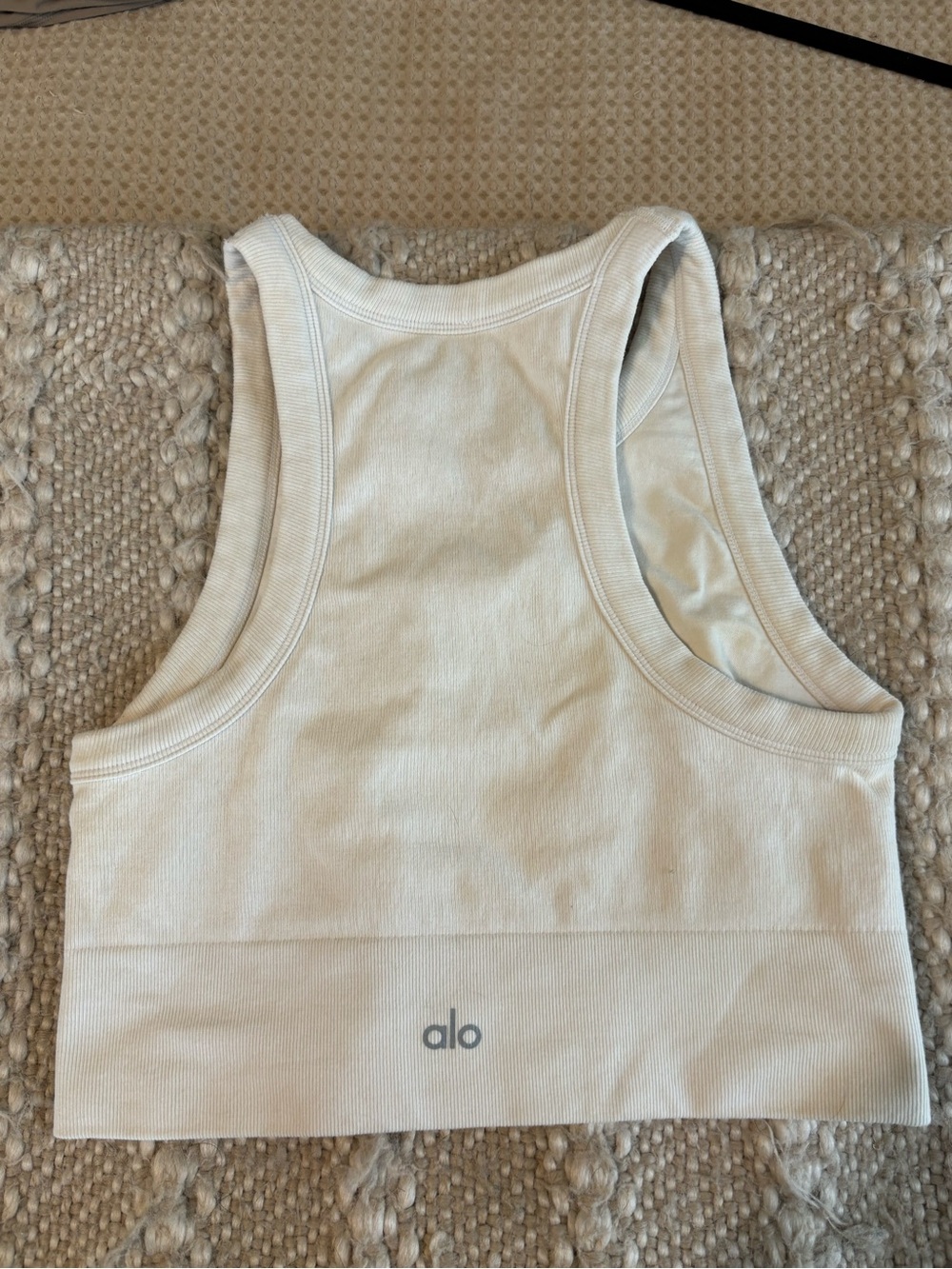 ALO Yoga Cream Ribbed Racerback Crop Top
